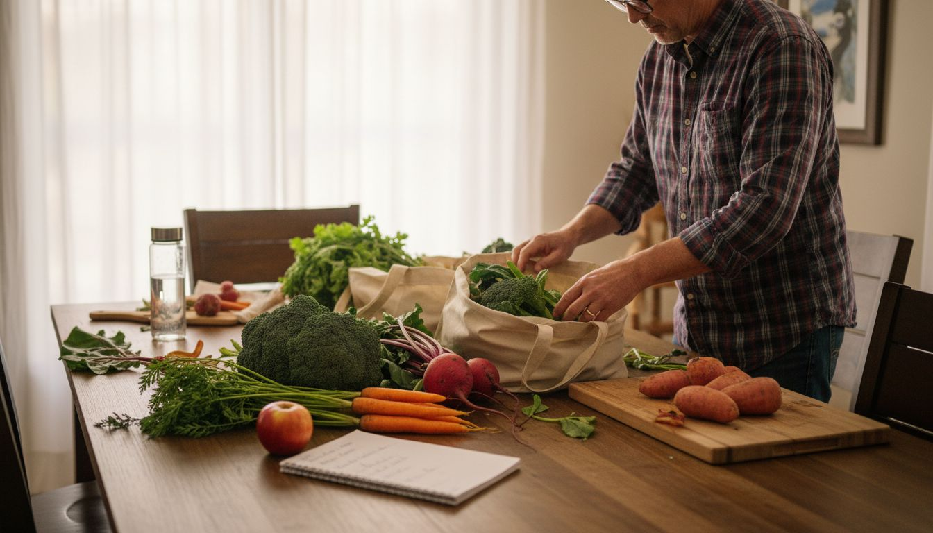 Man sorting fresh vegetables for healthy eating