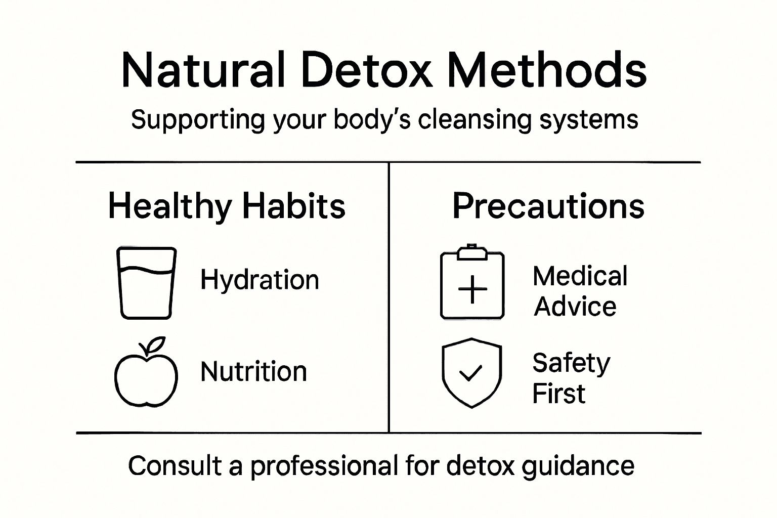 Infographic with natural detox tips and precautions