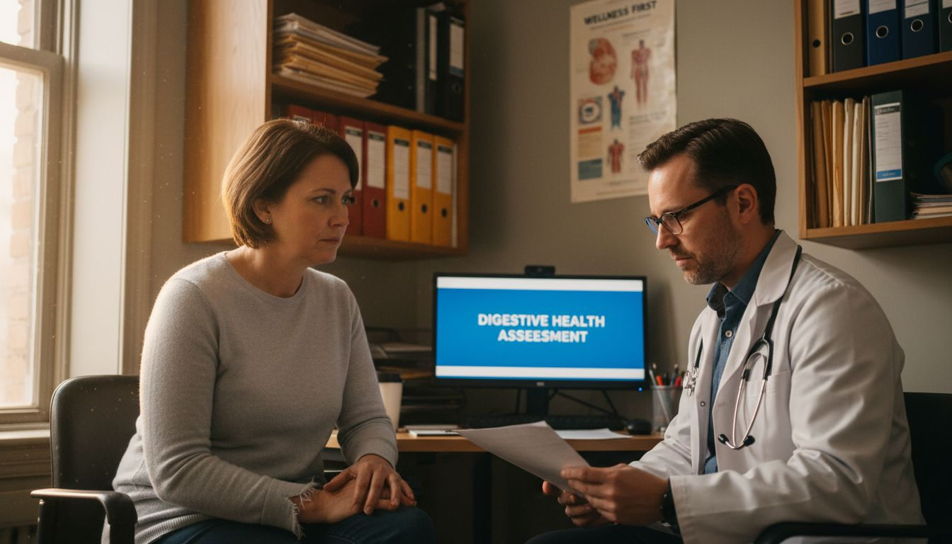 Patient discussing digestive symptoms with doctor