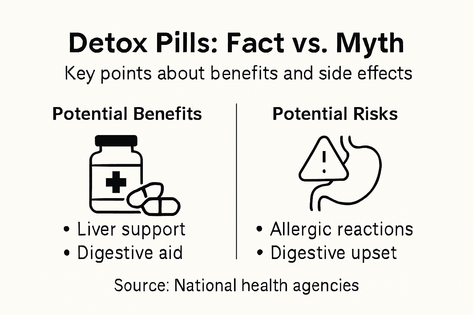 Infographic comparing detox pills pros and cons