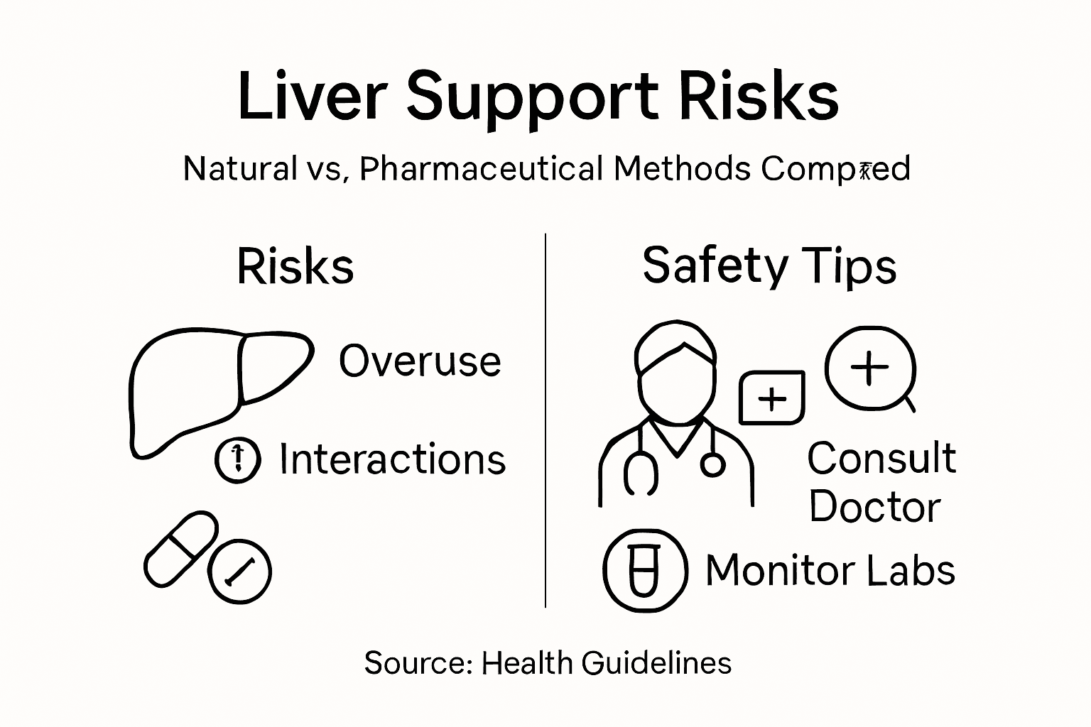 Infographic displaying liver support risks and safety tips