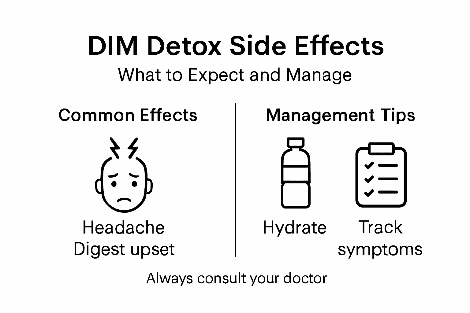 Infographic showing DIM detox side effects and tips