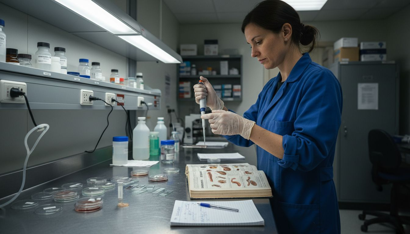 Technician preparing parasite lab samples