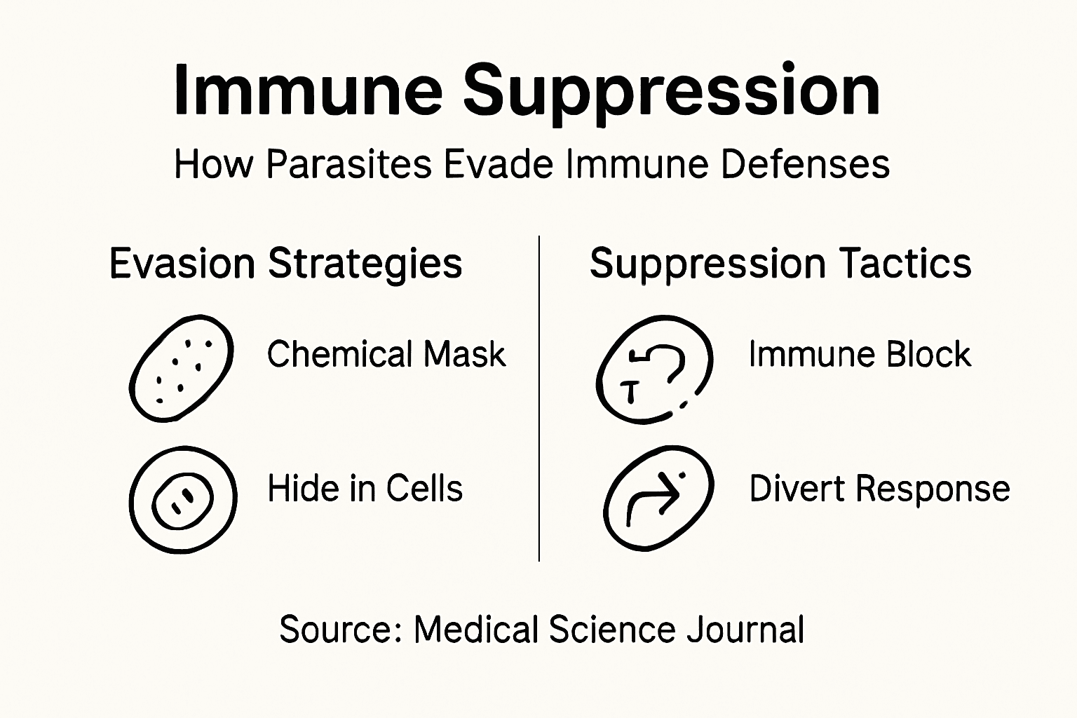 Infographic on parasite immune suppression strategies