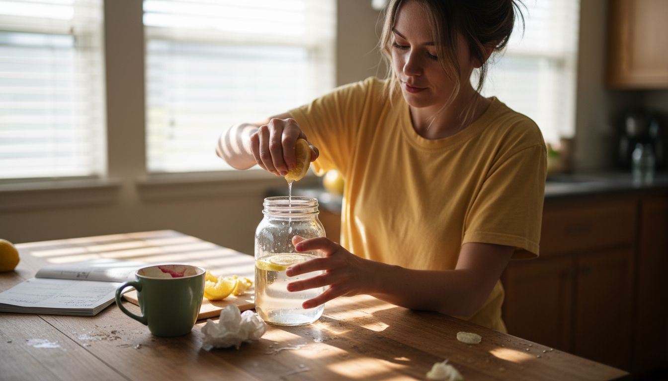 Woman squeezing lemon juice in kitchen