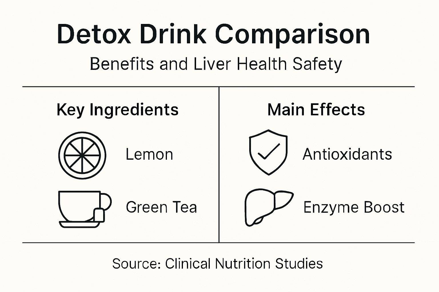 Infographic comparing detox drink ingredients and effects
