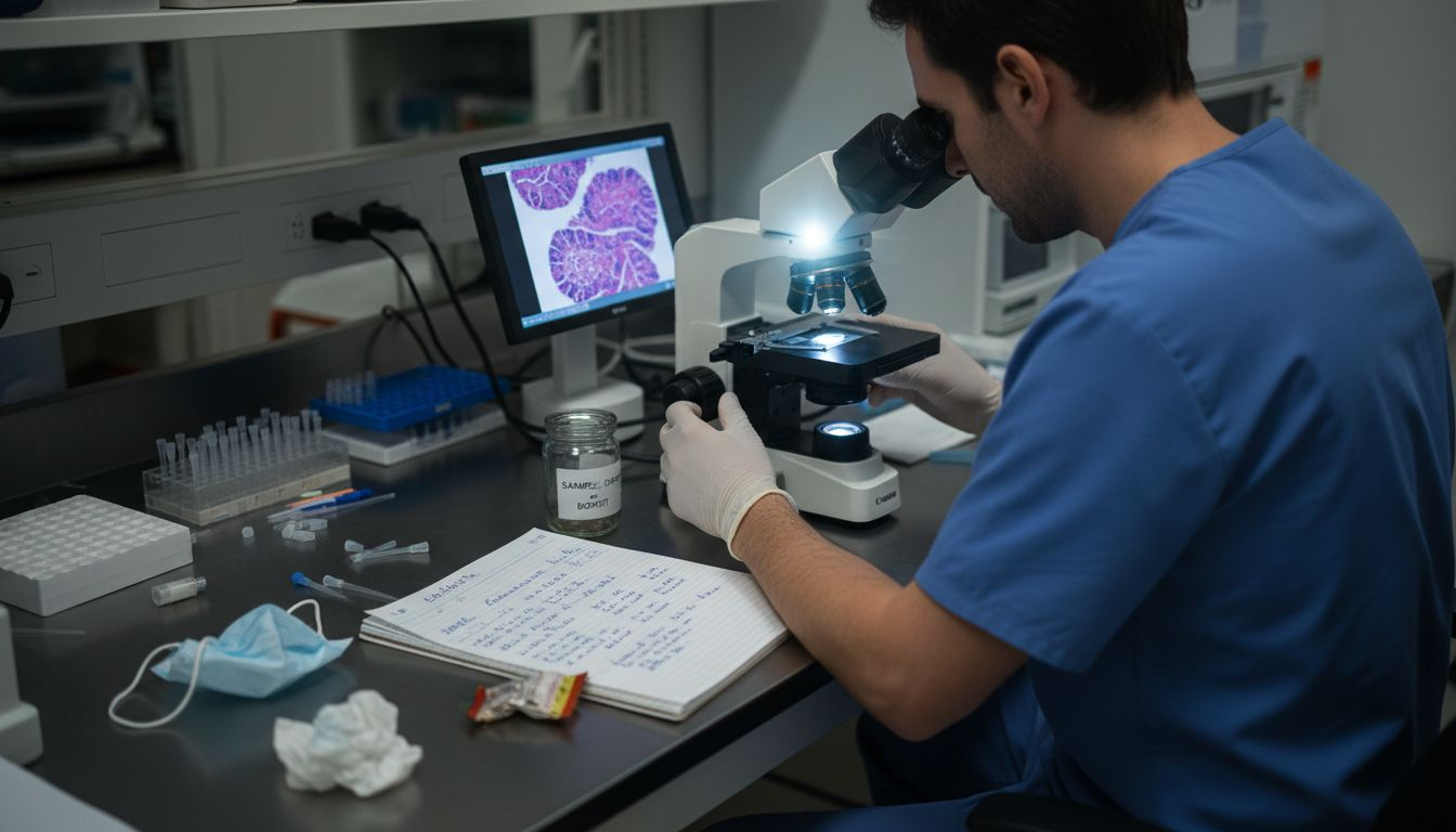 Lab scene observing gut immune response sample