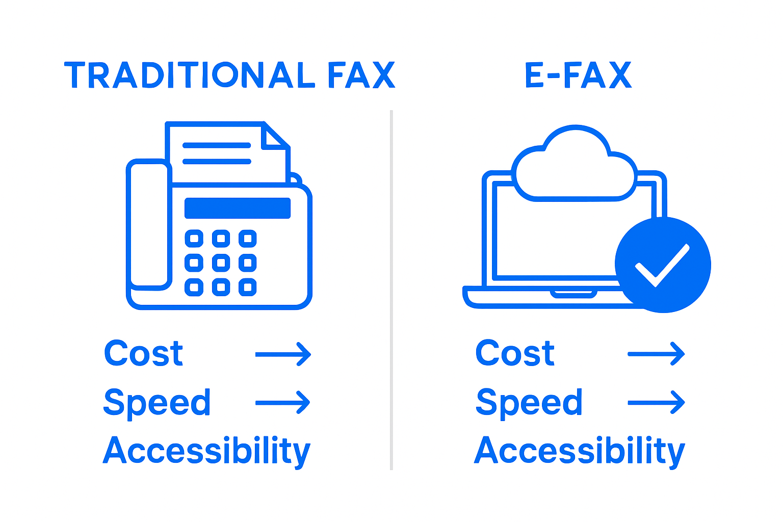 Infographic comparing e-fax and traditional fax benefits