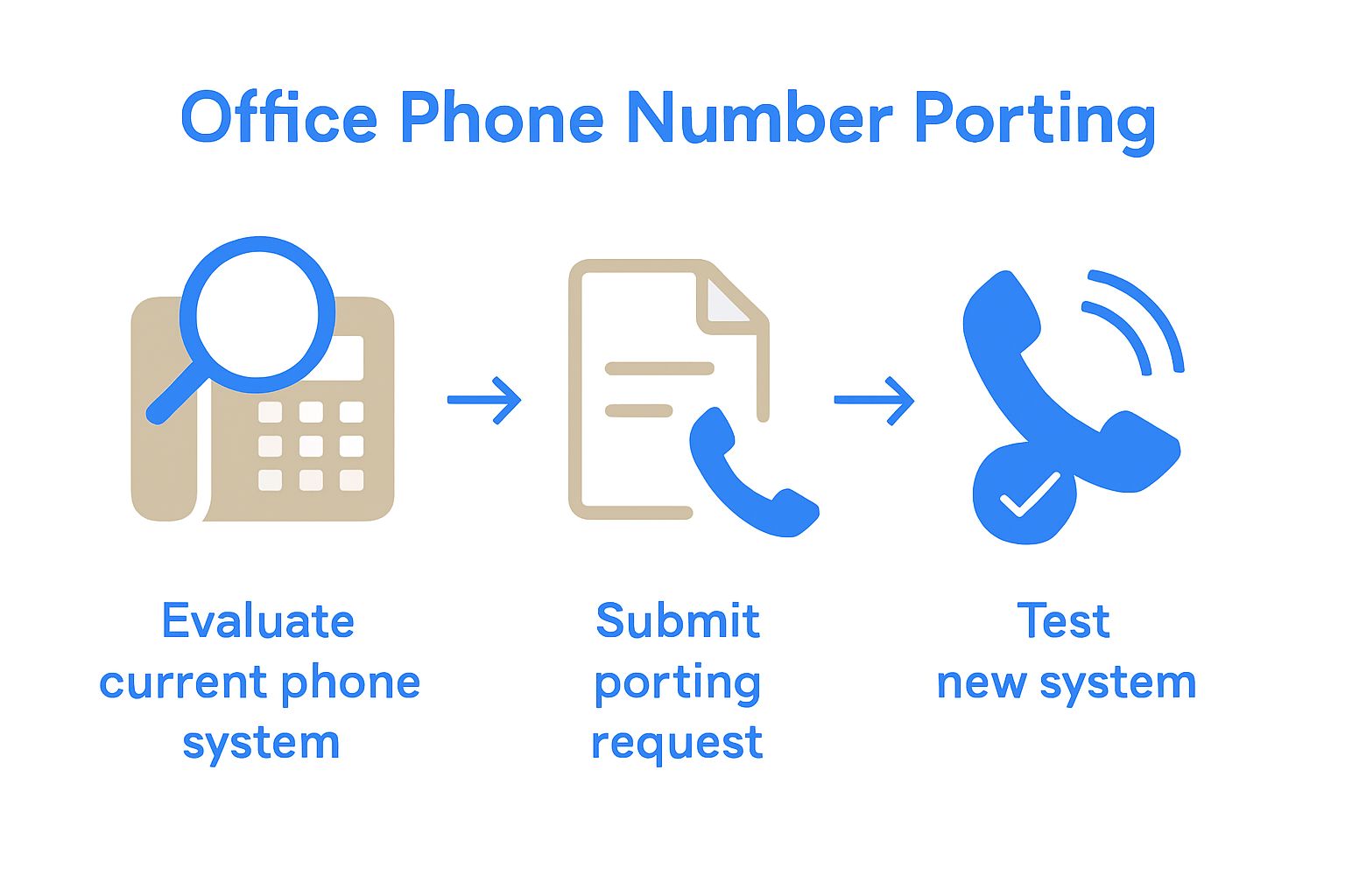 Three-step office phone number porting process visual