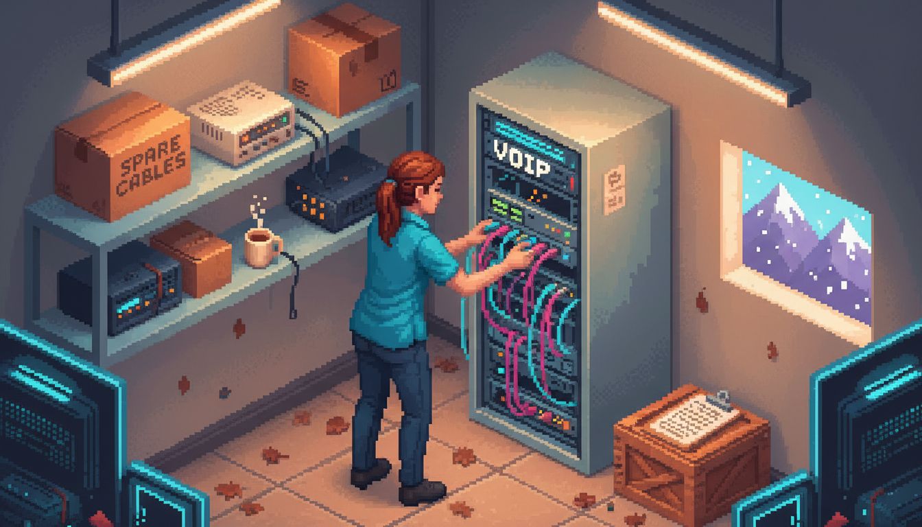 Technician sets up office VoIP network