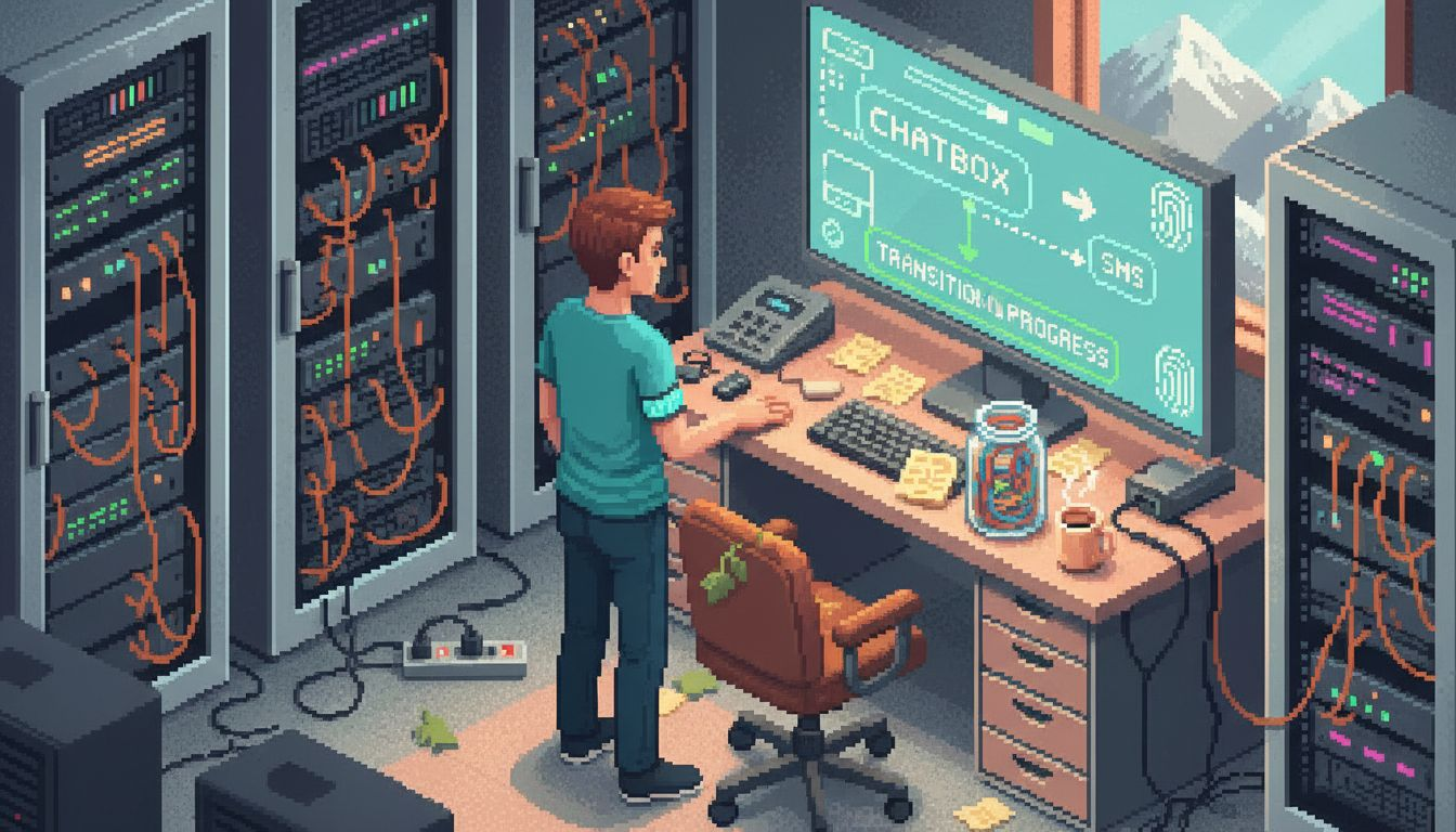 IT manager checks chatbox to SMS workflow