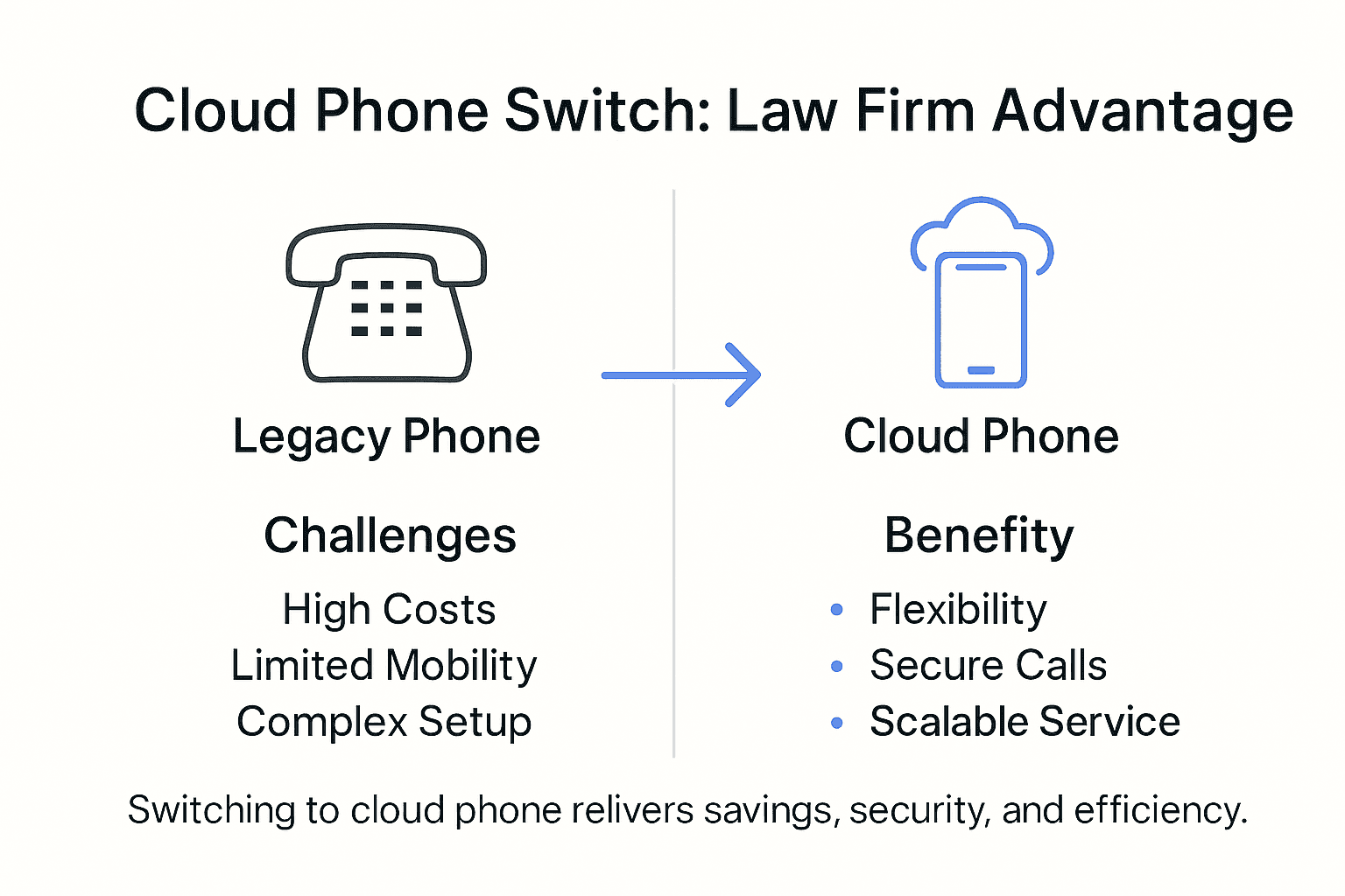 Infographic showing cloud phone versus legacy for law firms