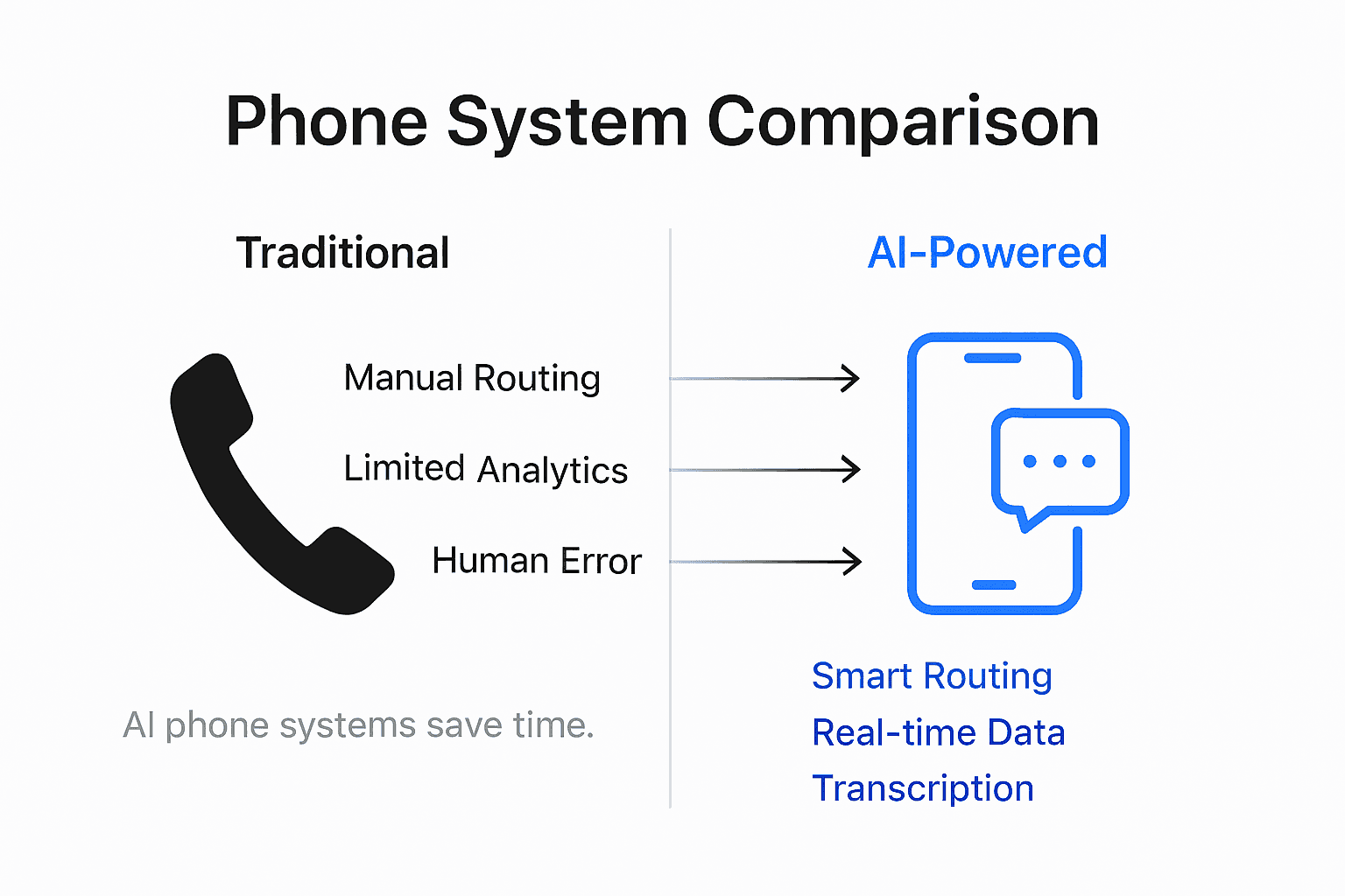 Infographic comparing traditional and AI phone systems