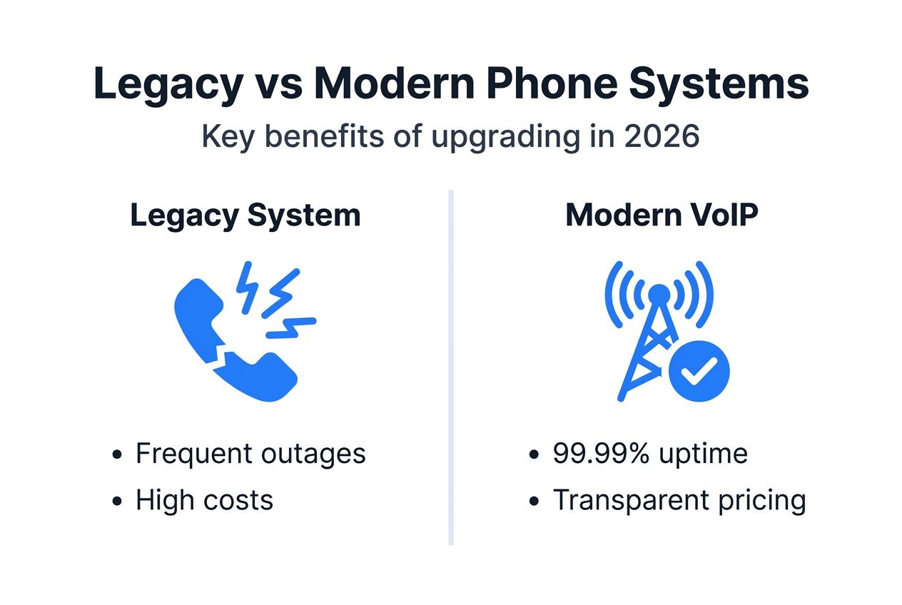 Infographic showing legacy and modern phone system differences