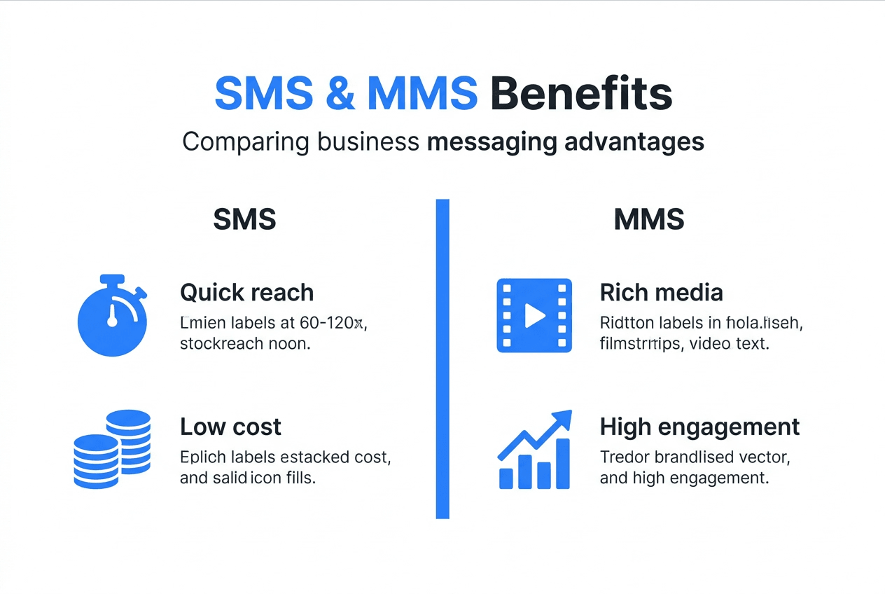 Infographic comparing SMS and MMS benefits