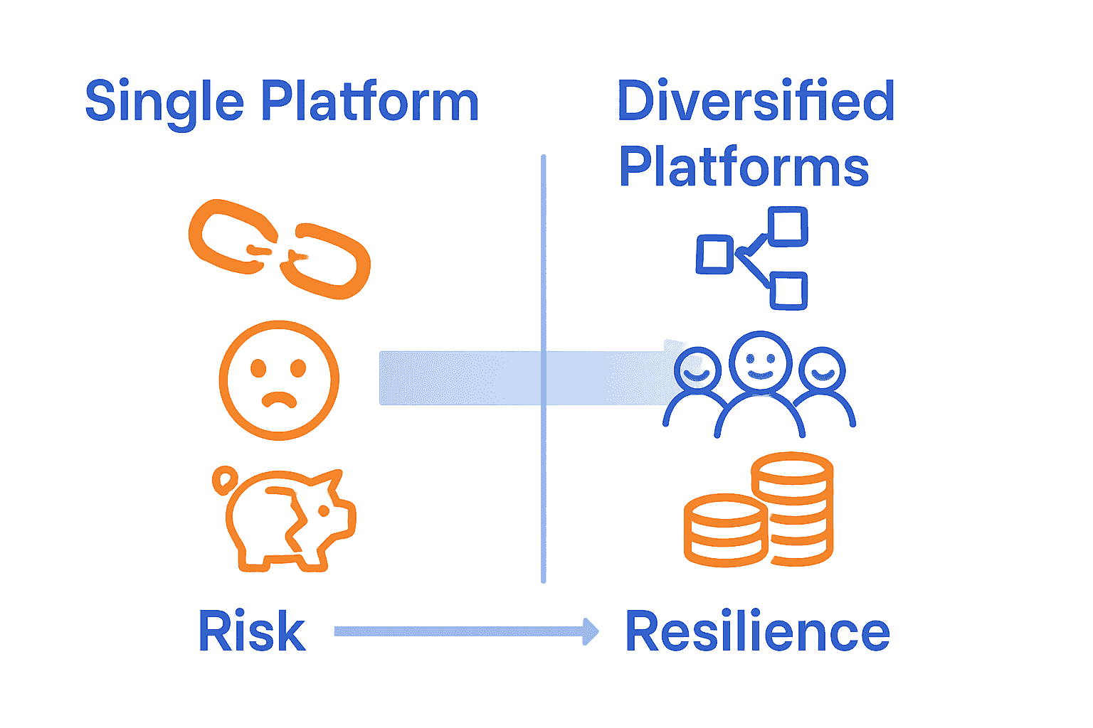 Infographic comparing risks of single platform versus benefits of diversification