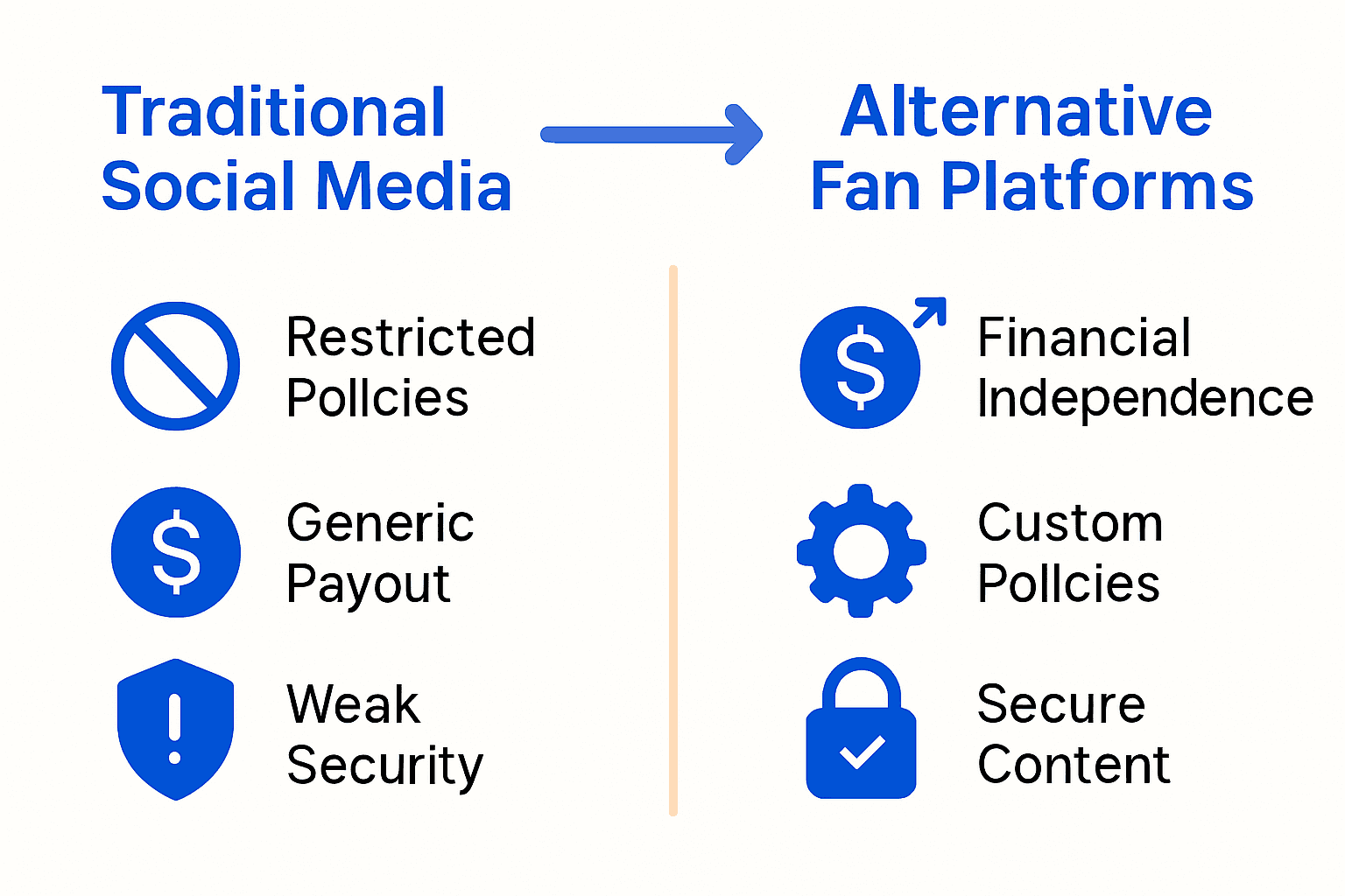 Infographic comparing traditional social media and alternative fan platforms for creators