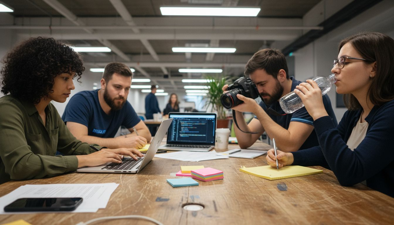 Team collaborating in casual content meeting