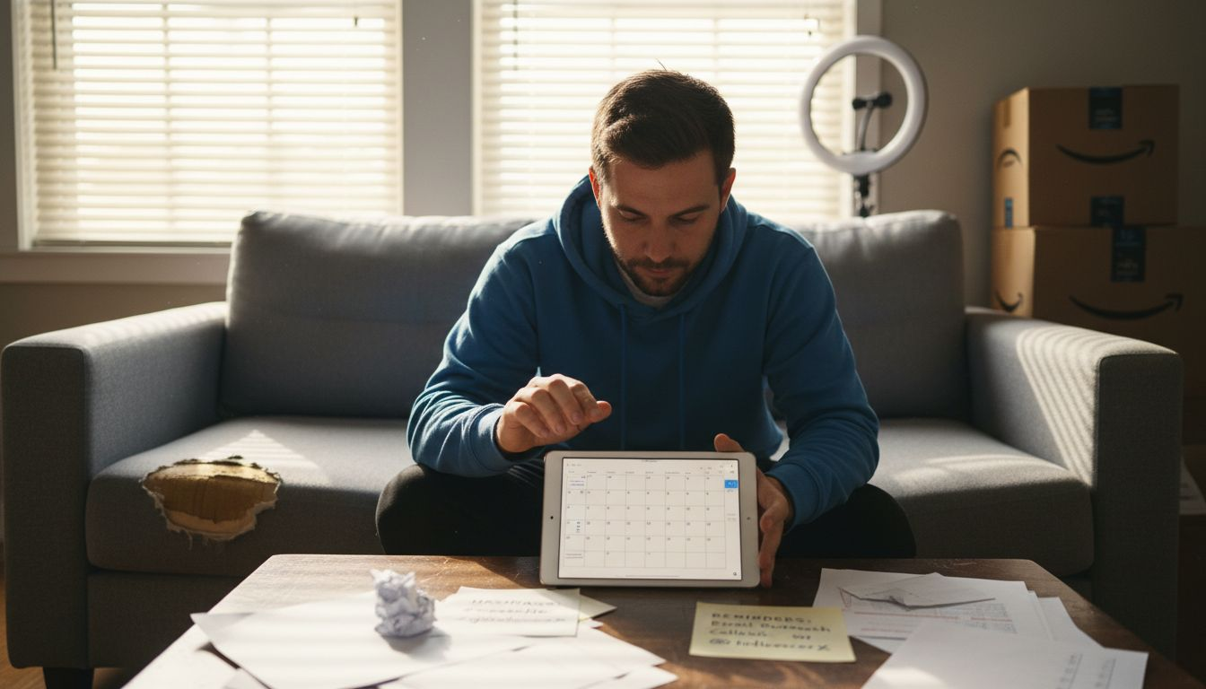 Creator managing marketing from living room