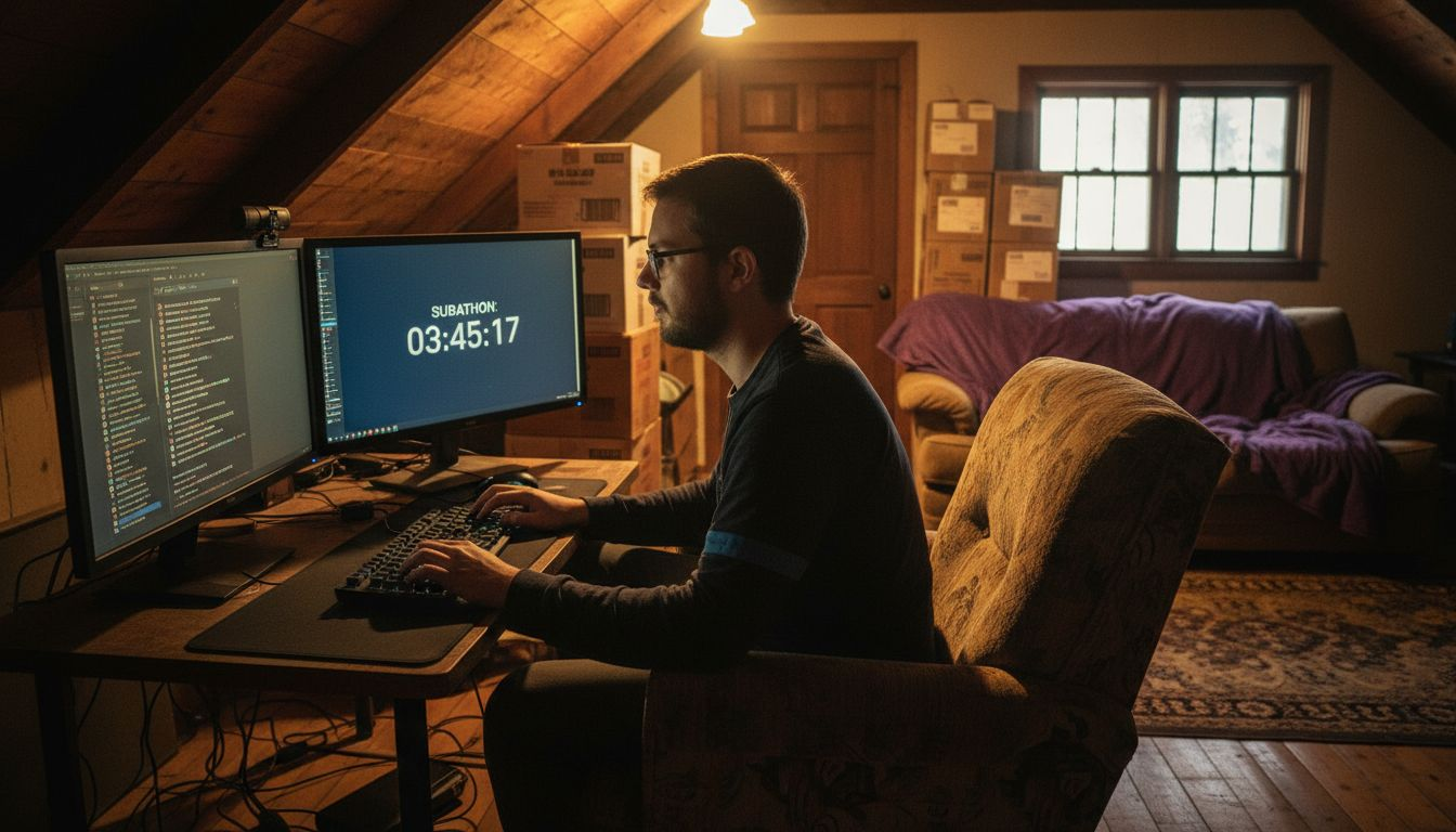 Adult streamer chatting with viewers in studio