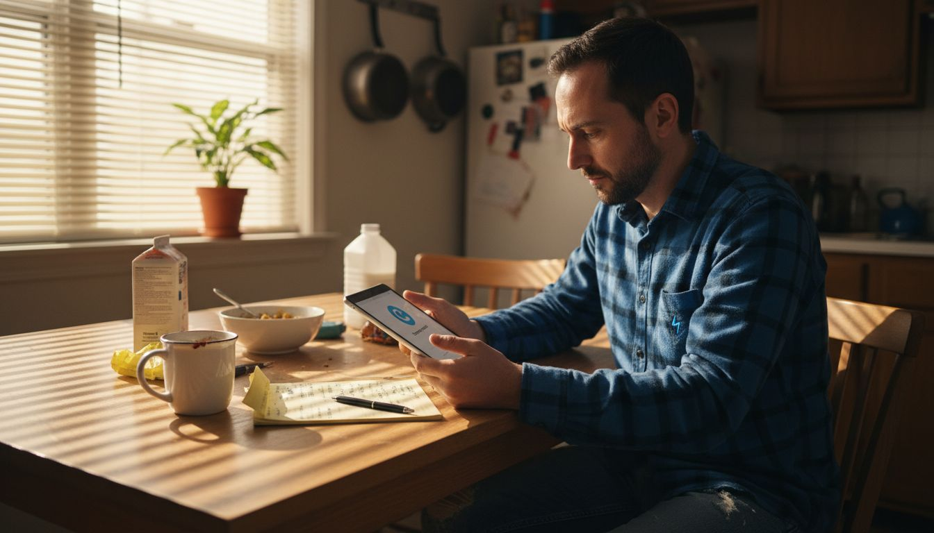 Creator sets up profile at kitchen table