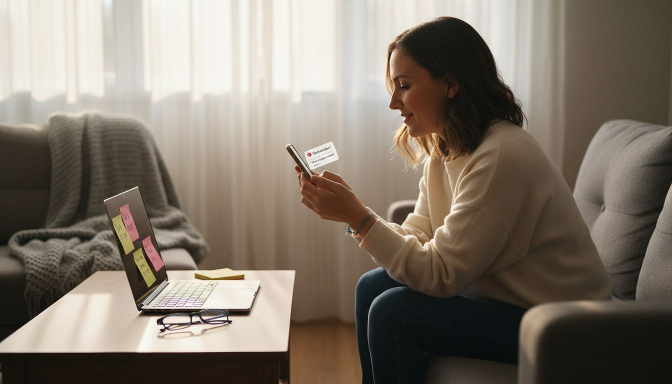 Creator checking subscriptions on phone, casual setting