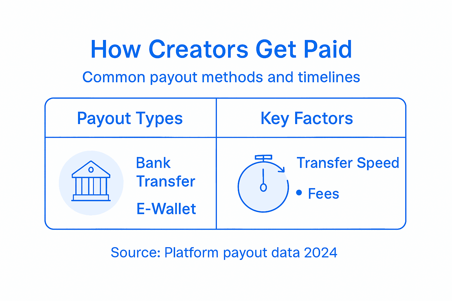 Infographic showing creator payout methods and factors