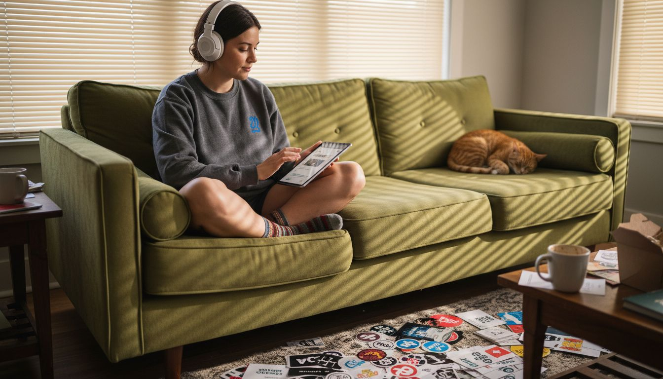 Woman updating digital identity across platforms