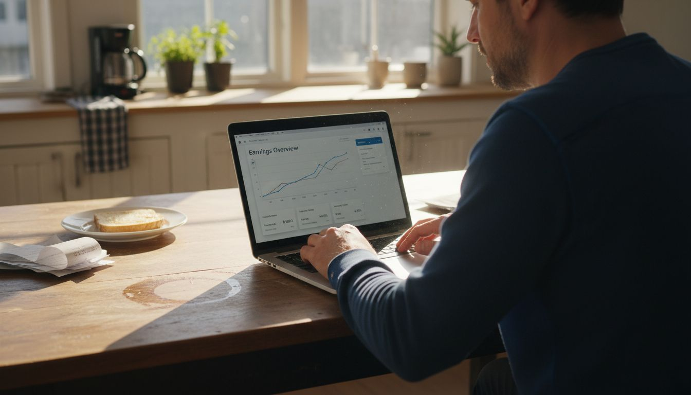 Man checking dashboard with earnings graph