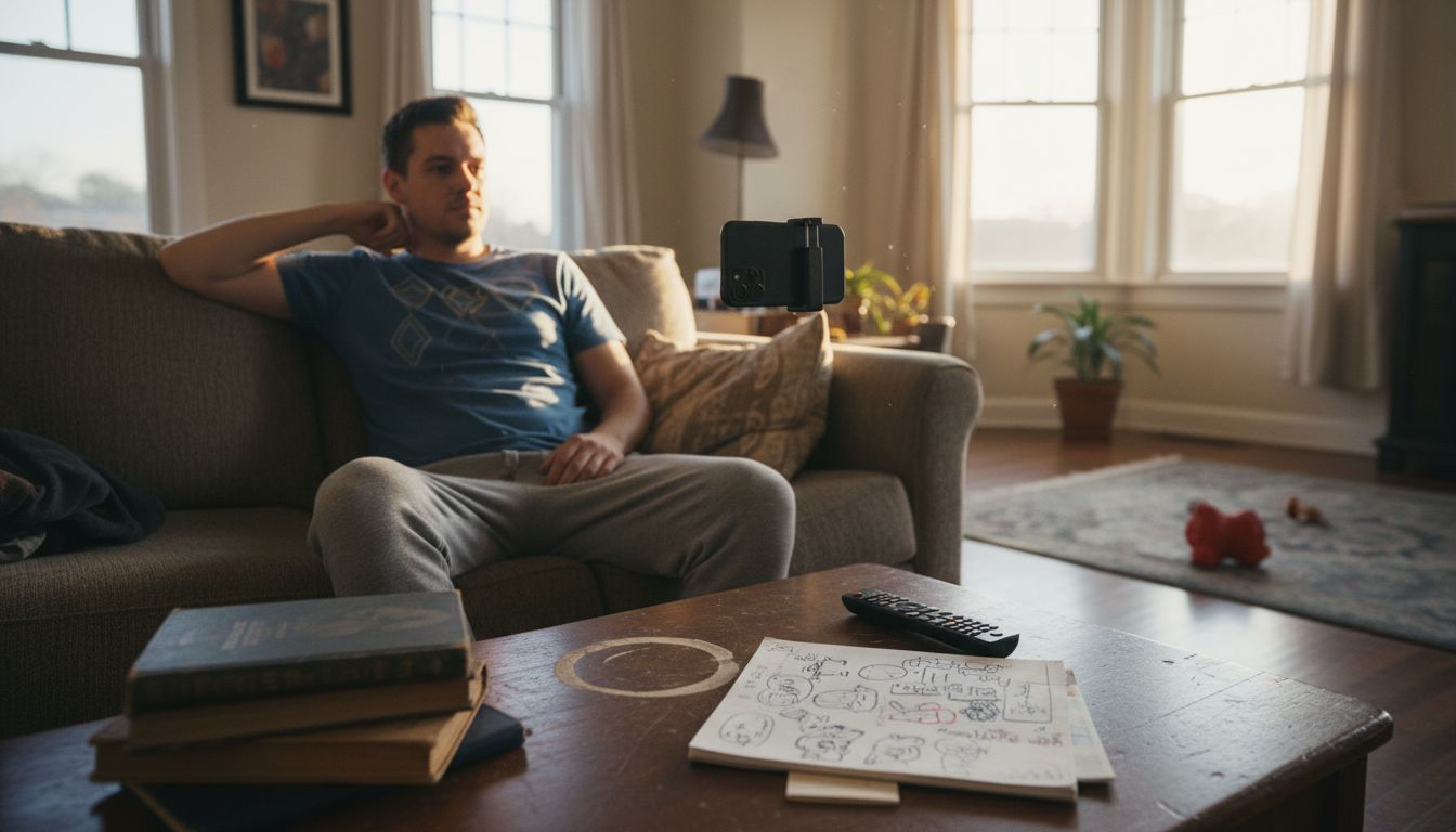 Vlogger filming in authentic home setting