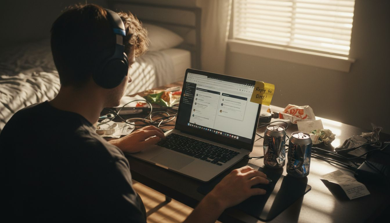 Man engaging with subscribers via DMs