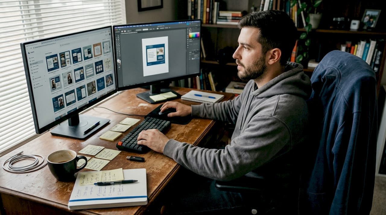 Marketer updating social media creative assets