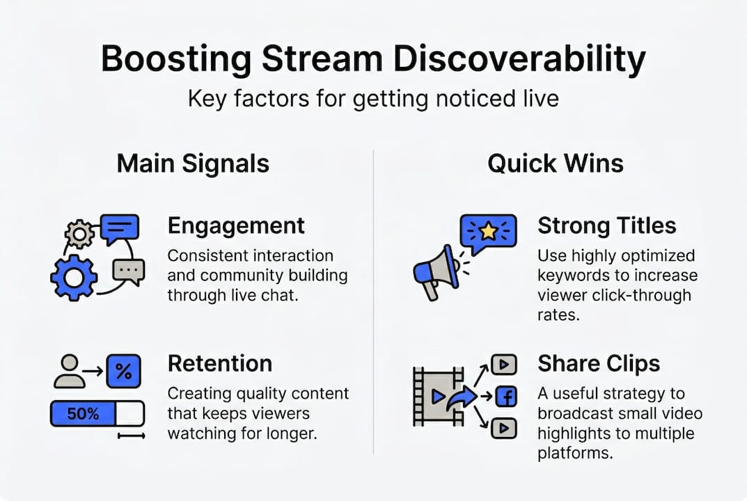Infographic showing live stream discoverability signals