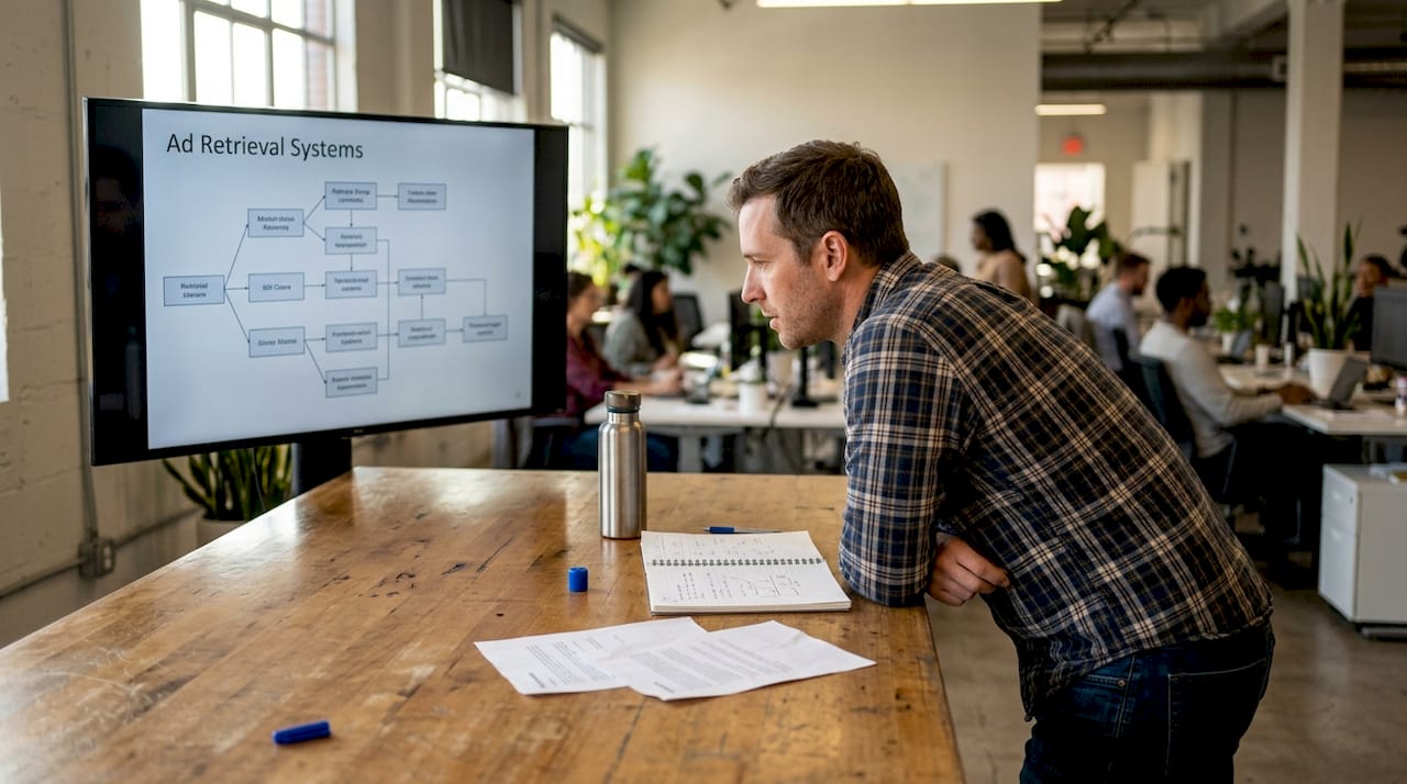 Marketer studying platform algorithm diagram