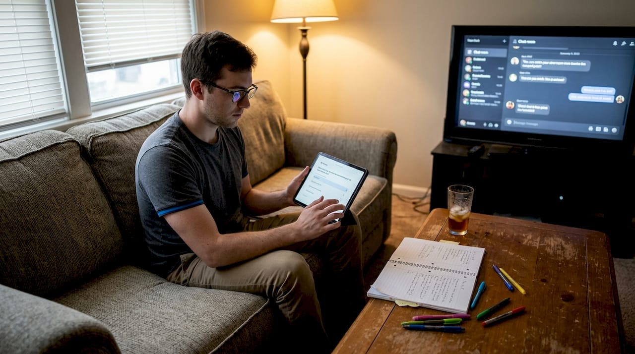 Man participating in online community poll