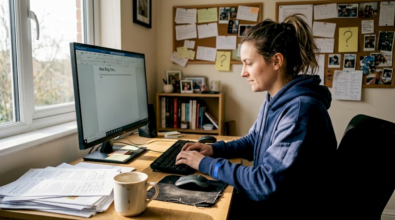 Creator preparing free content in home office