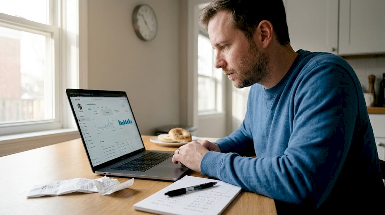 Man reviewing creator channel earnings at home