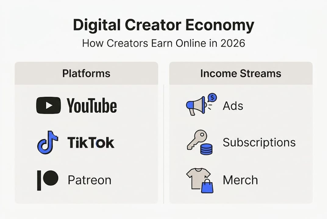 Infographic on ways digital creators earn online