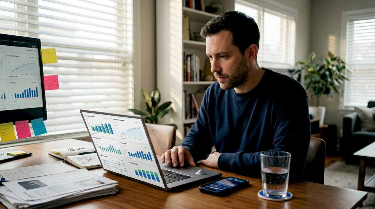 Man checking subscription platform earnings data
