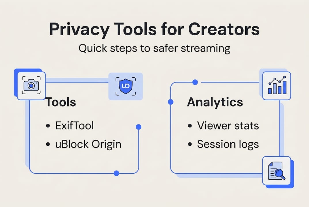 Infographic of privacy tools and analytics for cam creators