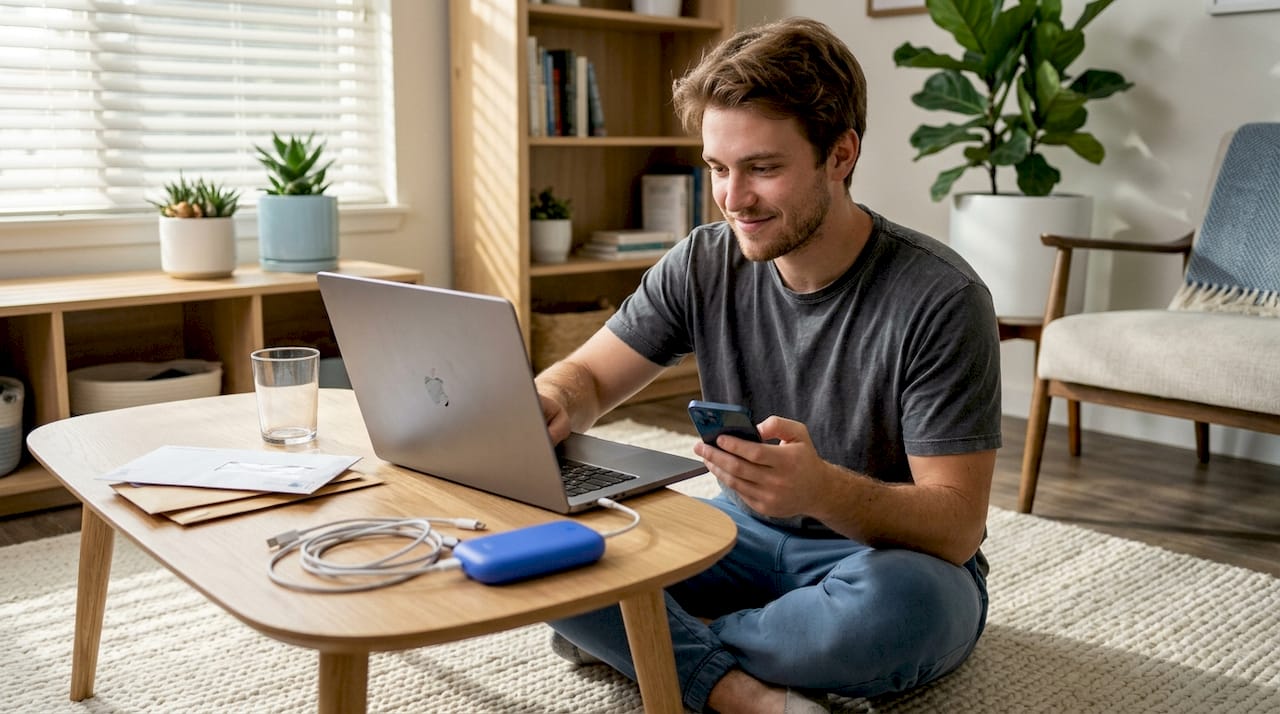 Creator engaging with messages at home