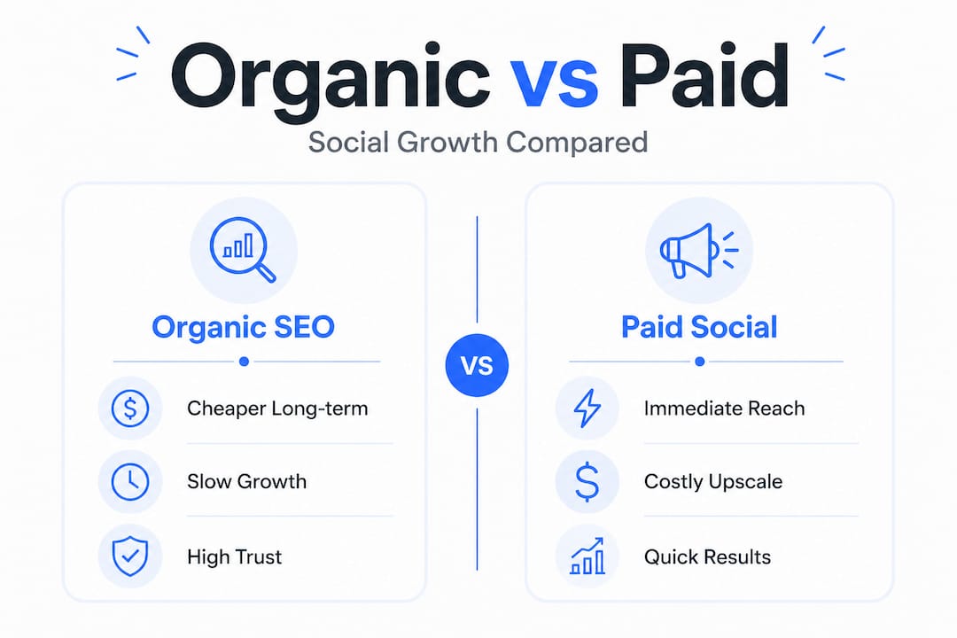 Infographic comparing organic SEO and paid social