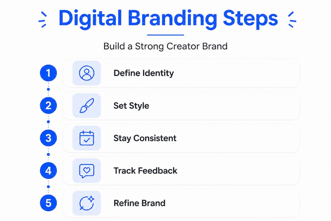 Infographic outlining digital branding steps for creators
