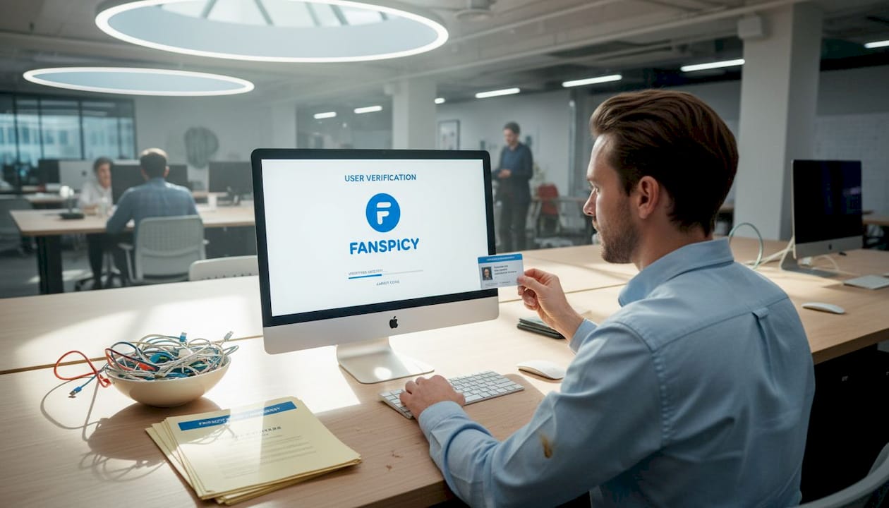 Tech worker verifying user age in office