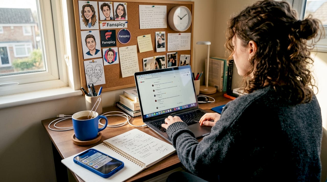 Creator engaging with community online at home