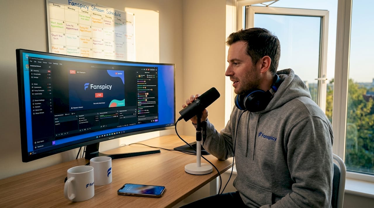 Streamer in home office broadcasting live