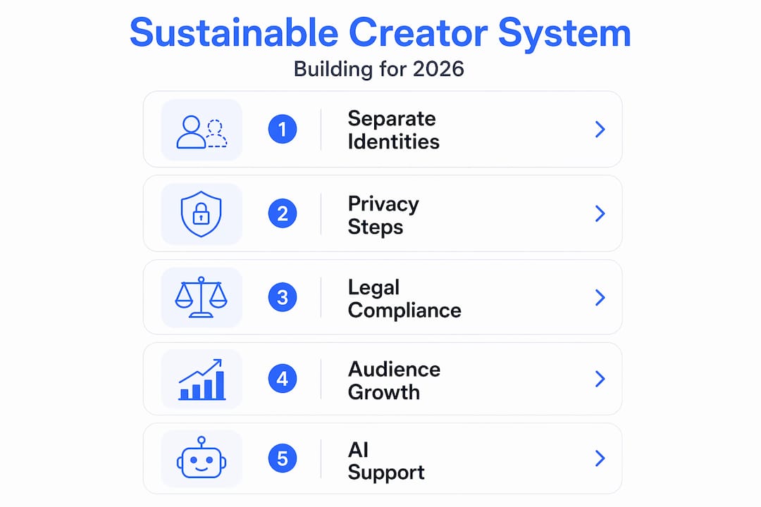 Vertical infographic on sustainable creator system steps