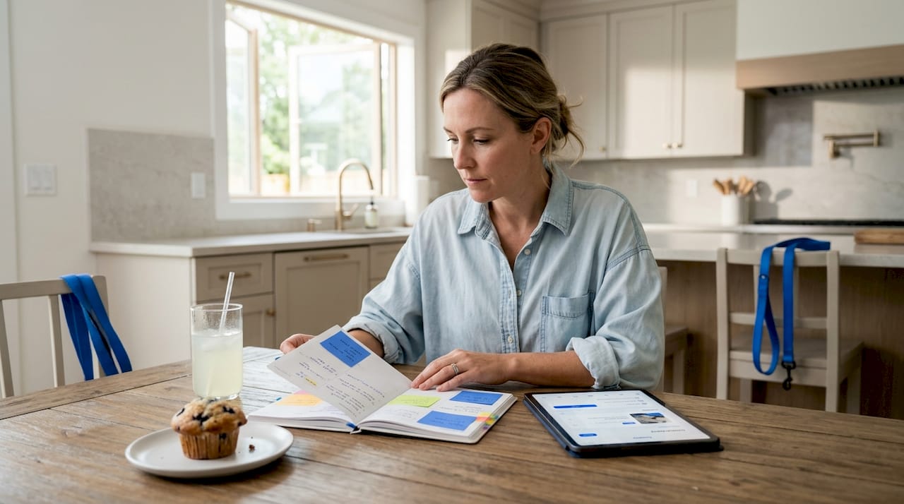 Creator planning content at kitchen table