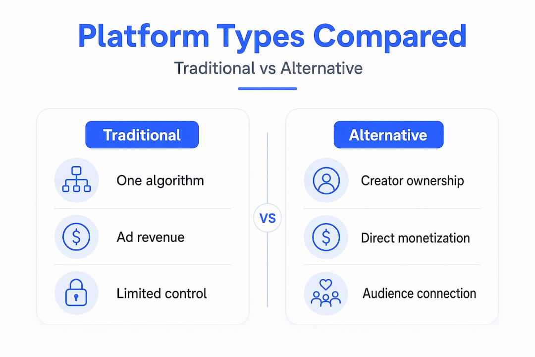 Infographic contrasting traditional and alternative platforms