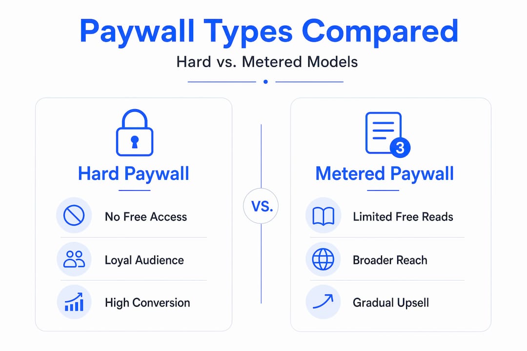 Infographic comparing hard and metered paywalls